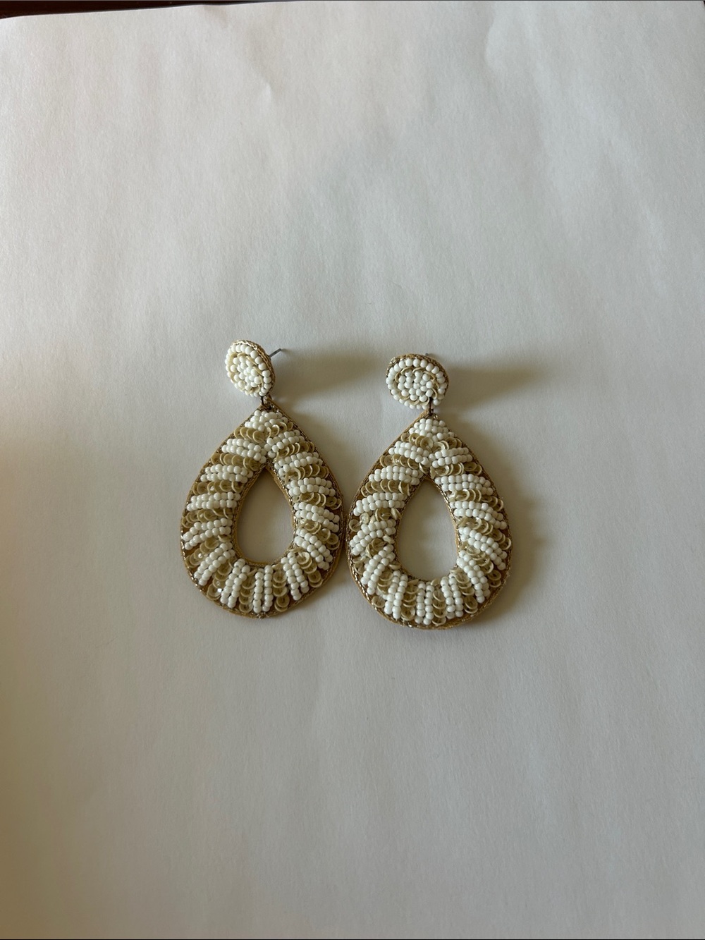 White and Tan Beaded Earrings